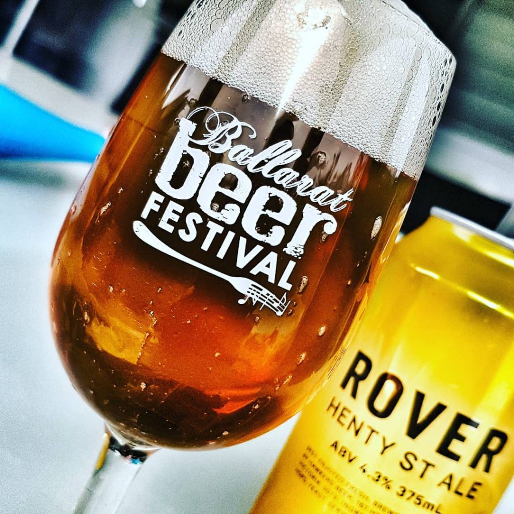 Ballarat Beer Festival glass next to Rover Henty St Ale