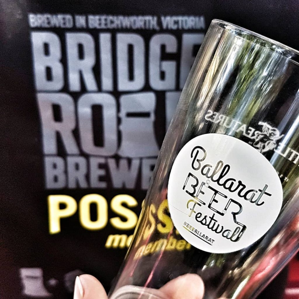 Ballarat Beer Festival glass and Bridge Road Brewers logo in background